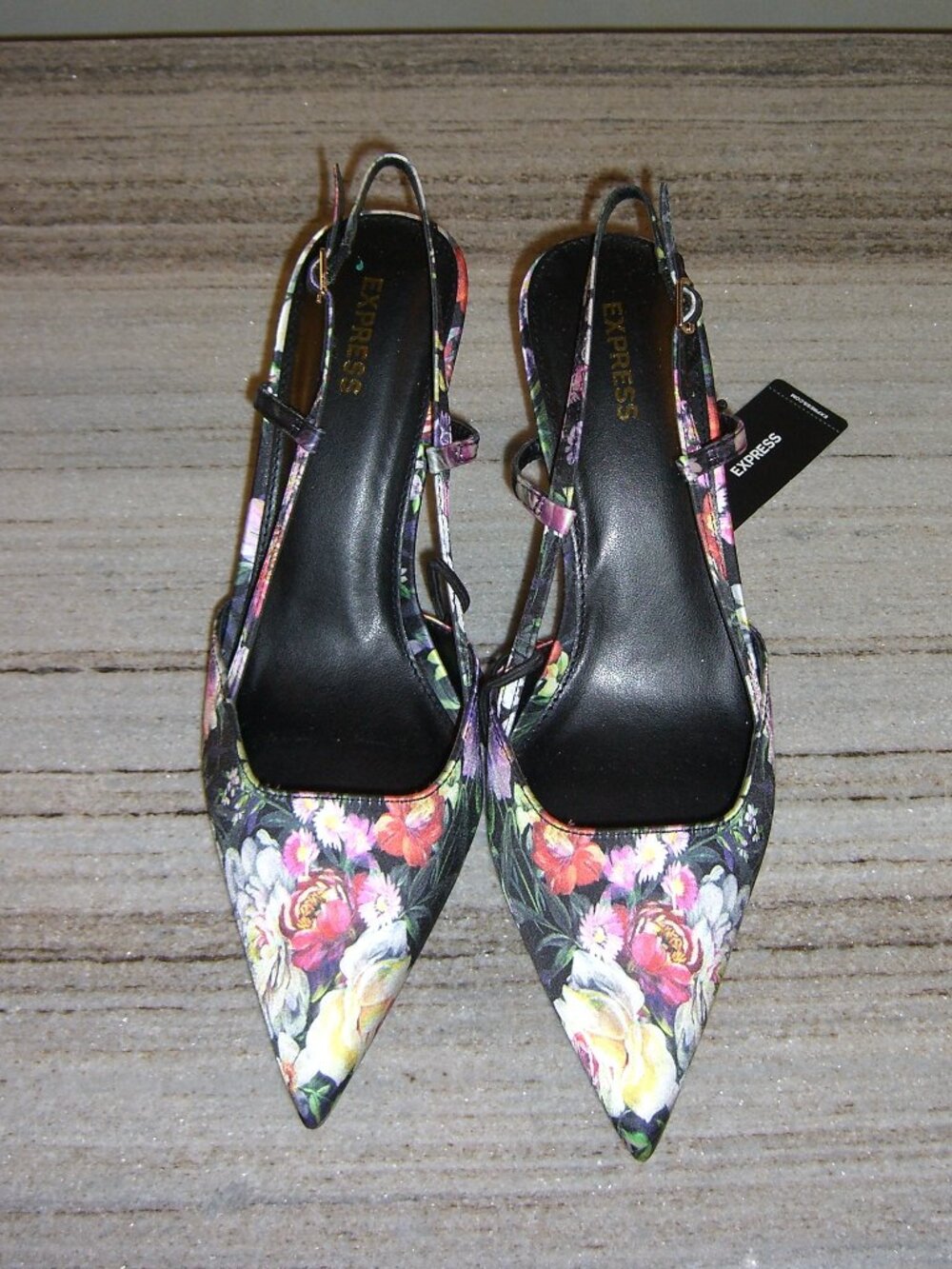 NEW EXPRESS FLORAL PRINT SLINGBACK HEELS SHOES 7.5M
